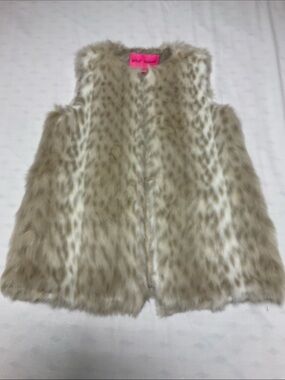 Betsey Johnson Pink Label Faux Fur Vest Animal Print Beige & Cream Size Medium